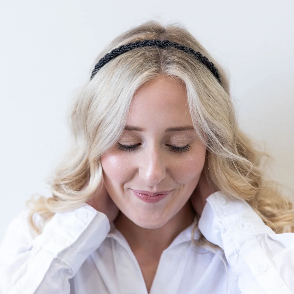 Black Rush Beaded Braided Headband NWT